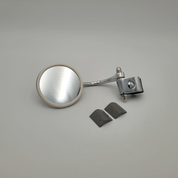 Clamp mirror &quot;Ulma Style&quot; left &Oslash; 100 mm, round stainless steel/polished aluminum for Vespa - Lambretta