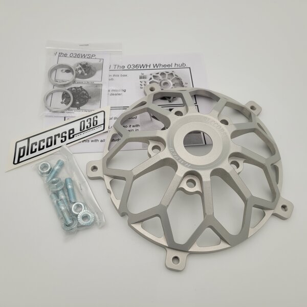 Rim adapter wheel hub front 10&quot; PLC used for mounting Vespa 2.10 inch rim on Piaggio ZIP II, ZIP SP, ET4 fork silver