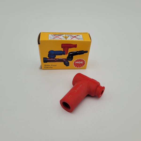 Spark plug connector 90&deg; NGK rubber coated 5kOhm, LB05EMH-R - red