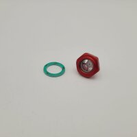 Oil level control screw Lambretta aluminum with sight glass - red